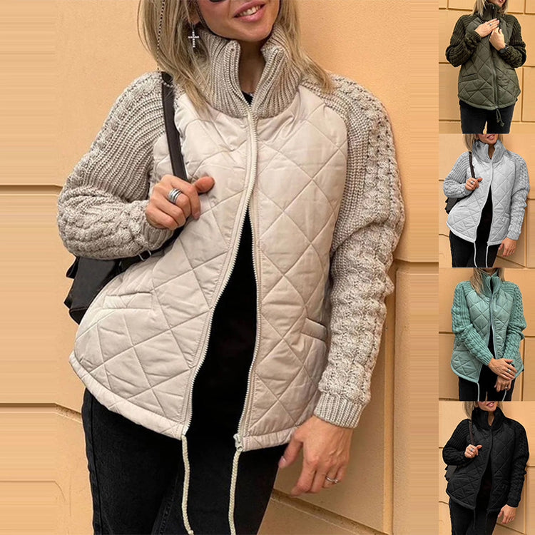 Padded Jacket with Knit Sleeves