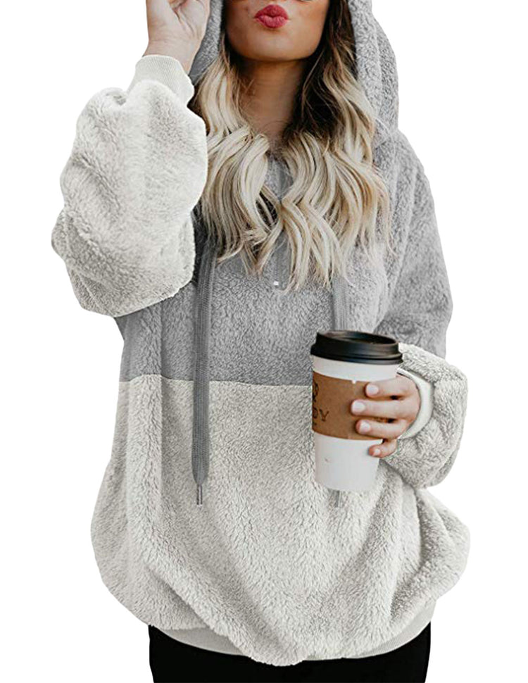Fuzzy Color-Block Zip Pullover