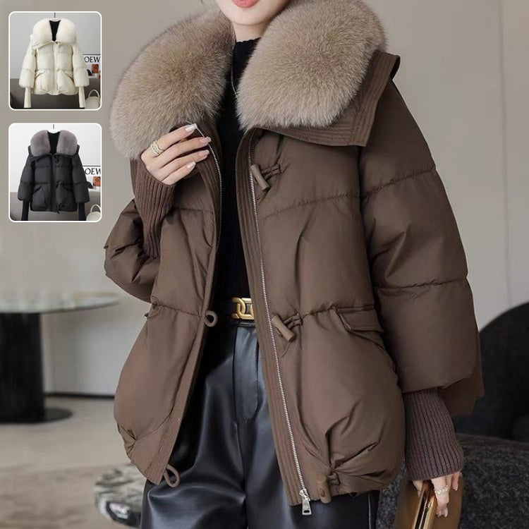 Short Puffer with Faux Fur Collar