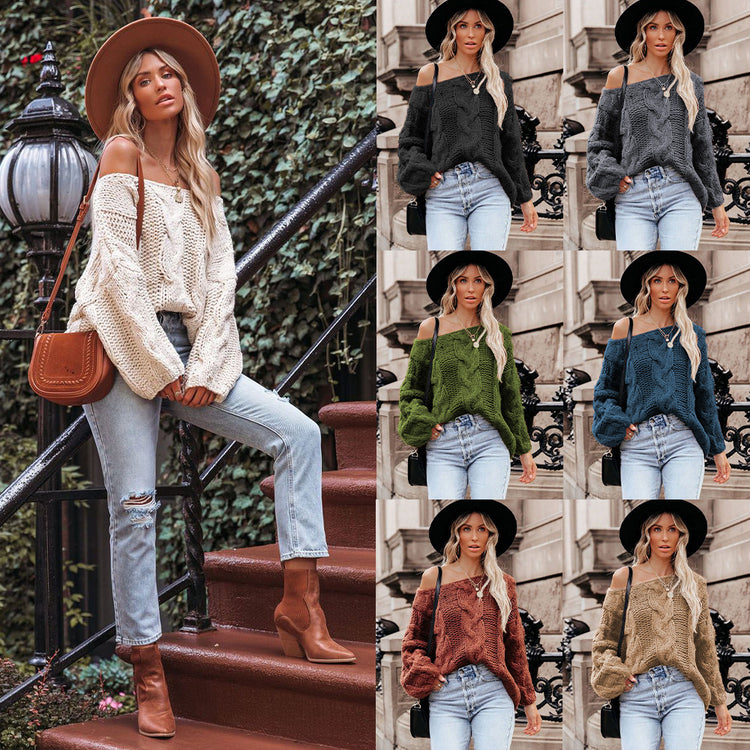 Off-Shoulder Oversized Cable Knit
