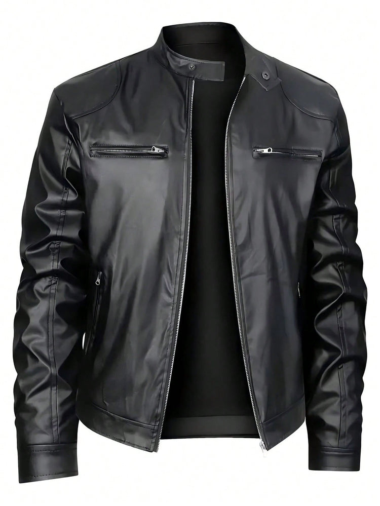 Stand-Collar Faux Leather Jacket