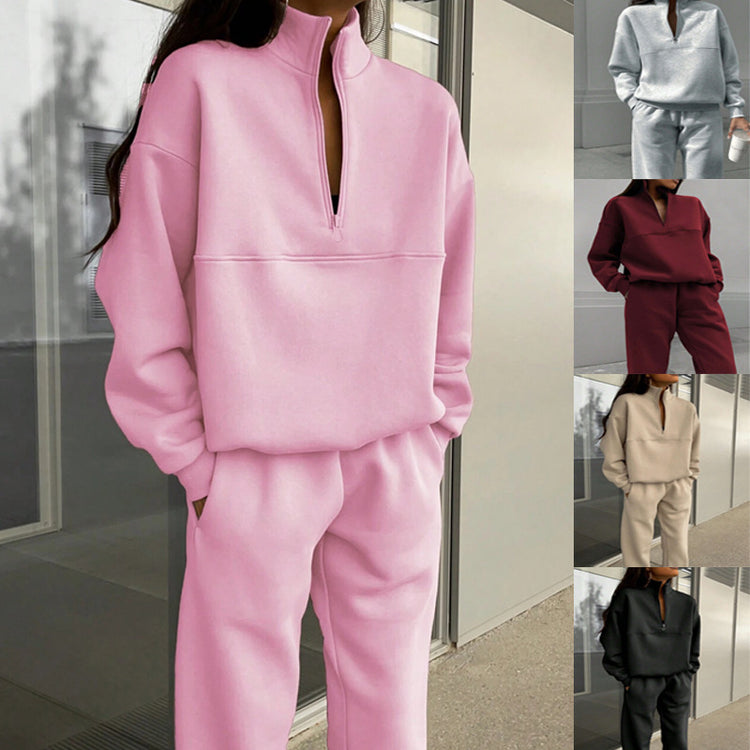 Stand-Collar Zip Sweatshirt Set