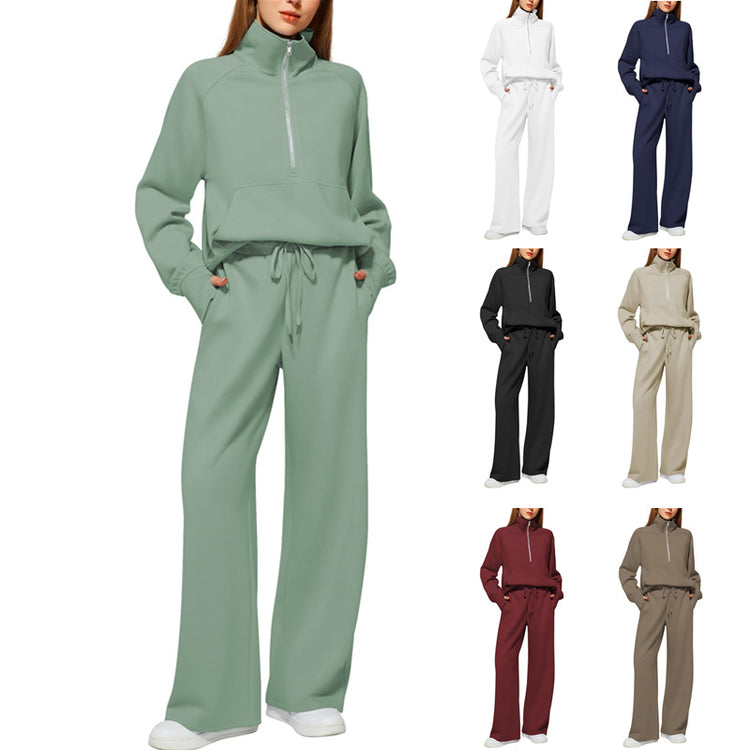 Half-Zip Sweatshirt + Wide-Leg Set